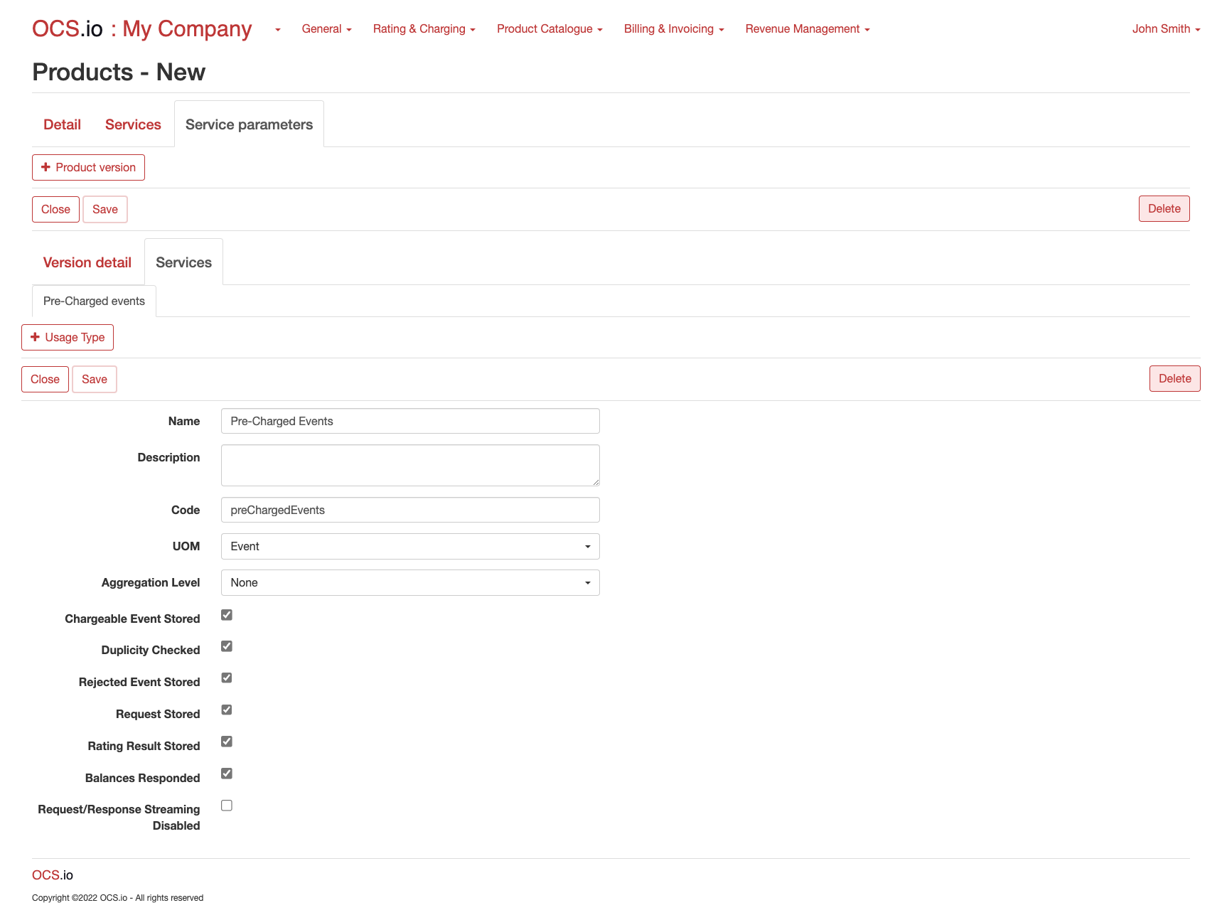 Pre-Charged Events Product Service